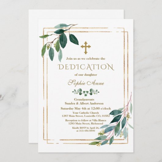 Luxe Witte Bloemen Gouden Glitter Kader Dedicatie Kaart (Voorkant / Achterkant)