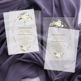 Luxe Witte Bloemen Gouden Jongens Bevestiging Acryl Uitnodigingen