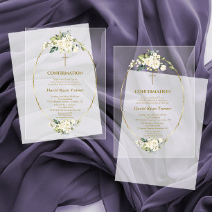 Luxe Witte Bloemen Gouden Jongens Bevestiging Acryl Uitnodigingen