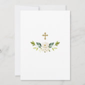 Luxe Witte Bloemen Gouden Kruis Frame Doop Kaart (Achterkant)
