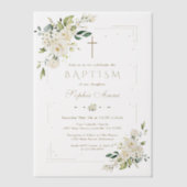 Luxe Witte Bloemen Gouden Lijst Meisje Doop Vellum Uitnodigingen (Voorkant)