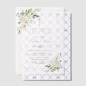 Luxe Witte Bloemen Gouden Lijst Meisje Doop Vellum Uitnodigingen (Offset (Uitnodiging))