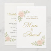 Luxe witte & blosroze rozen kaart (Voorkant / Achterkant)