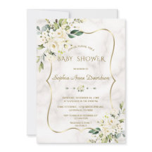 Luxe witte crème bloemen gouden marmeren babyshowe