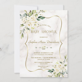 Luxe witte crème bloemen gouden marmeren babyshowe kaart