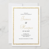 Luxe witte elegante gouden glitter bruiloft kaart (Voorkant)
