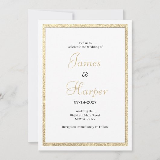 Luxe witte elegante gouden glitter bruiloft kaart (Voorkant)