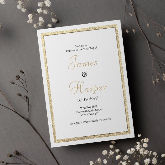 Luxe witte elegante gouden glitter bruiloft kaart