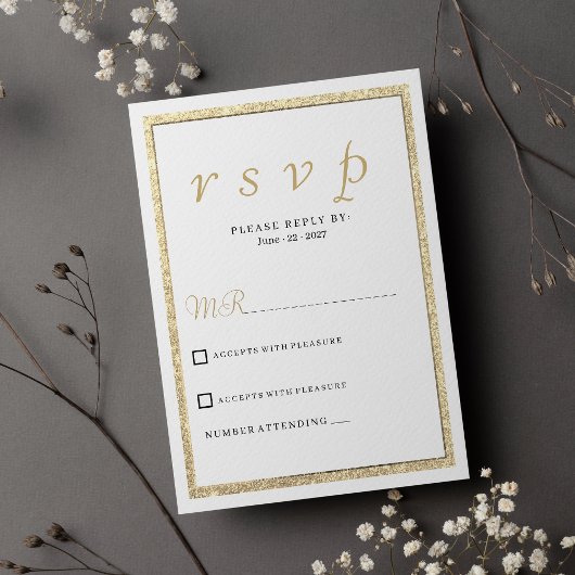 Luxe witte elegante gouden glitter RSVP Kaart