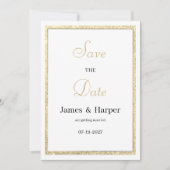 Luxe witte elegante gouden glitter Save the Date Kaart (Voorkant)
