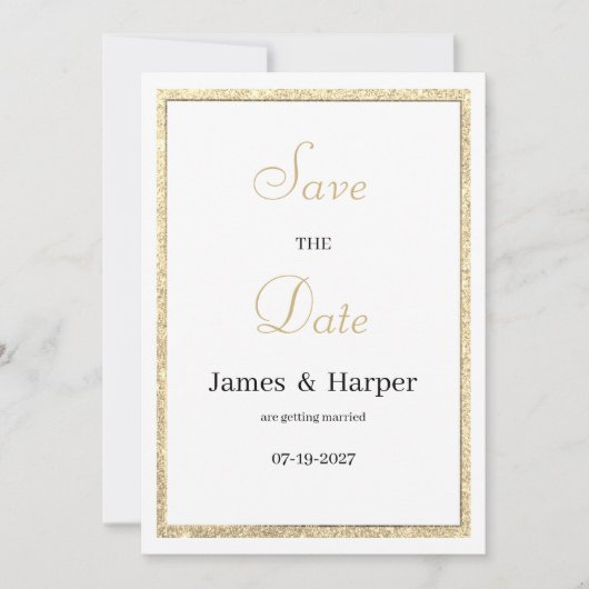 Luxe witte elegante gouden glitter Save the Date Kaart (Voorkant)