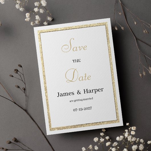 Luxe witte elegante gouden glitter Save the Date Kaart