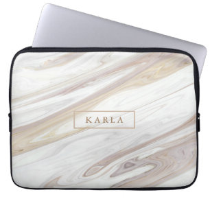 Luxe witte en beige marmertextuur laptop sleeve