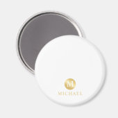 Luxe witte en gouden gepersonaliseerde monogram magneet (Voorkant / Achterkant)