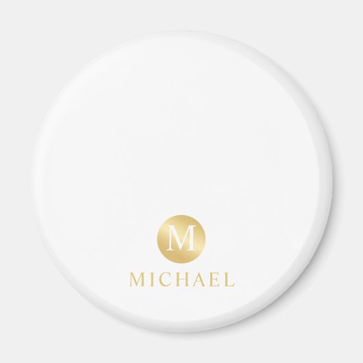 Luxe witte en gouden gepersonaliseerde monogram magneet (Voorkant)
