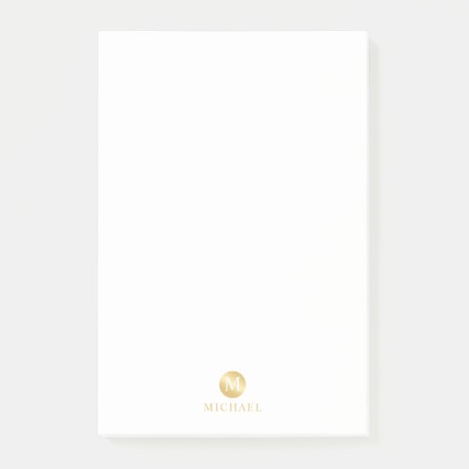 Luxe witte en gouden gepersonaliseerde monogram post-it® notes (Voorkant)