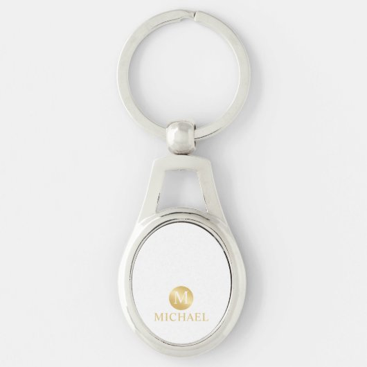 Luxe witte en gouden gepersonaliseerde monogram sleutelhanger (Voorkant)