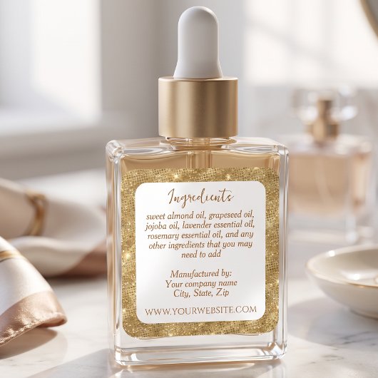 Luxe witte en gouden glinster ingrediënten label