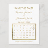 Luxe witte en gouden kalender Sla de datum op Aankondigingskaart (Voorkant)