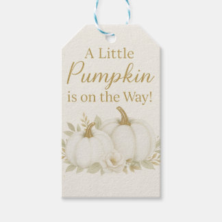 Luxe witte en gouden pompoen babyshower servet cadeaulabel