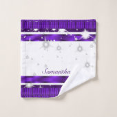 Luxe witte en Paarse scriptnaam Bad Handdoek (Wasdoekje)