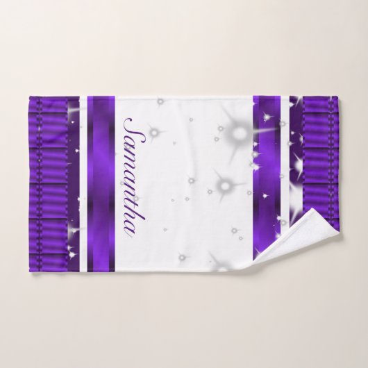 Luxe witte en Paarse scriptnaam Bad Handdoek (Handdoek)