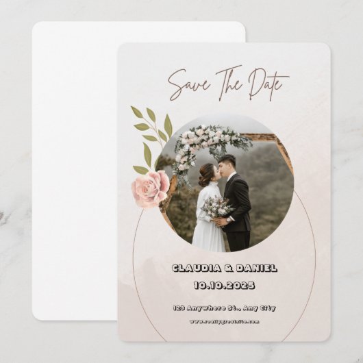 Luxe witte en roze bruiloft uitnodiging (Voorkant / Achterkant)