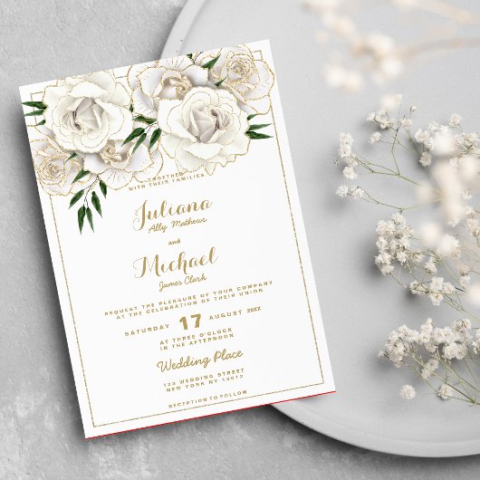 Luxe witte glitter rozen floral Weddenschap Kaart