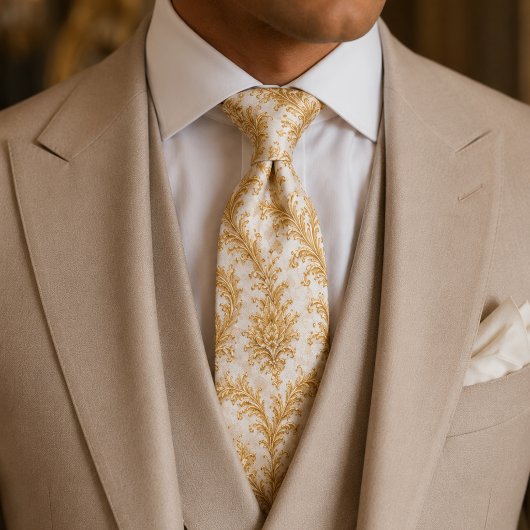 Luxe witte & gouden barokke trouw stropdas