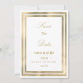 Luxe witte gouden geometrische lijst Save the Date Kaart (Voorkant)