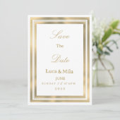 Luxe witte gouden geometrische lijst Save the Date Kaart (Staand voorkant)