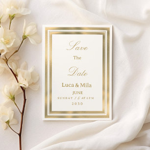Luxe witte gouden geometrische lijst Save the Date Kaart