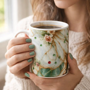 Luxe witte &gouden &groene marmeren koffiemok –