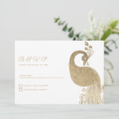Luxe witte gouden koninklijke pauw elegante RSVP Kaart (Staand voorkant)