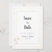 Luxe witte gouden minimalistische bloem Save The D Kaart (Voorkant)