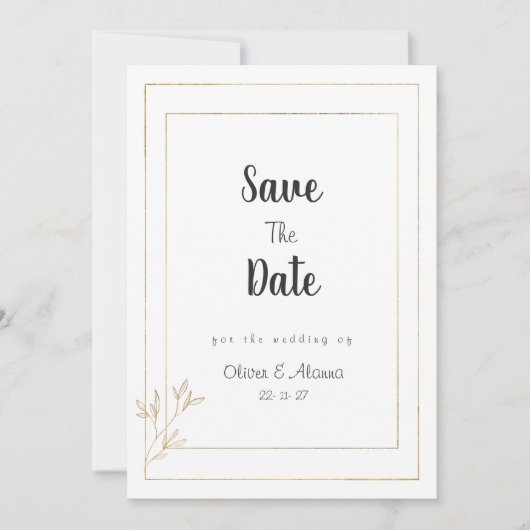 Luxe witte gouden minimalistische bloem Save The D Kaart (Voorkant)