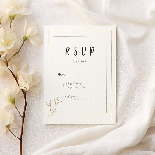 Luxe witte gouden minimalistische bloemen RSVP Kaart