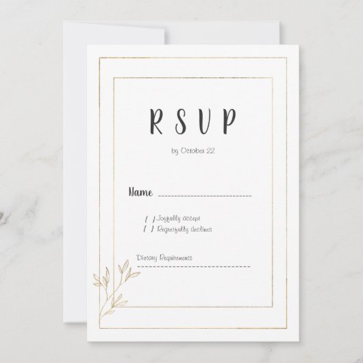 Luxe witte gouden minimalistische bloemen RSVP Kaart (Voorkant)