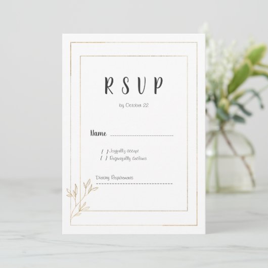 Luxe witte gouden minimalistische bloemen RSVP Kaart (Staand voorkant)