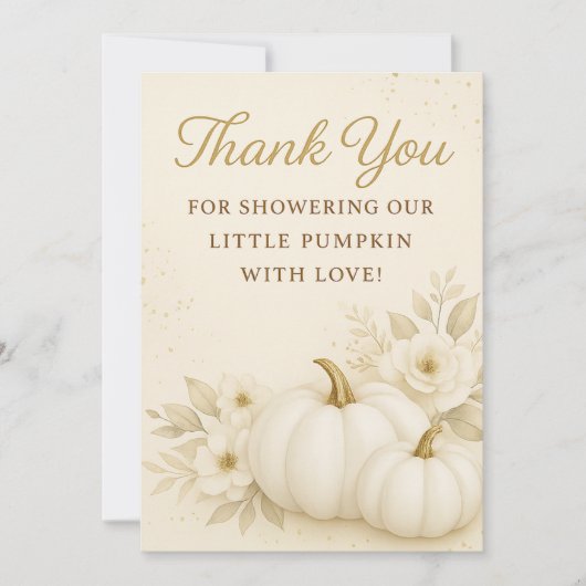 Luxe Witte & Gouden Pompoen Baby Shower Bedankt (Voorkant)