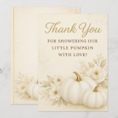 Luxe Witte & Gouden Pompoen Baby Shower Bedankt (Voorkant / Achterkant)