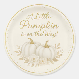 Luxe witte & gouden pompoen ronde sticker | Herfst