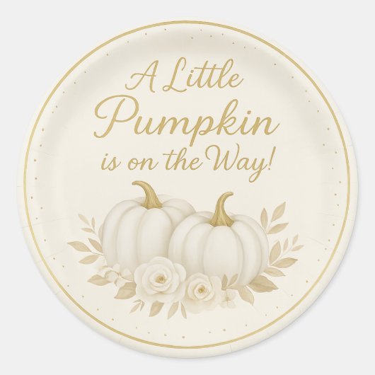 Luxe witte & gouden pompoen ronde sticker | Herfst (Voorkant)
