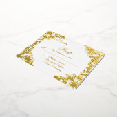 Luxe witte & gouden script bruiloft RSVP kaart (Gedraaid)