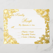 Luxe witte & gouden script bruiloft RSVP kaart (Voorkant)