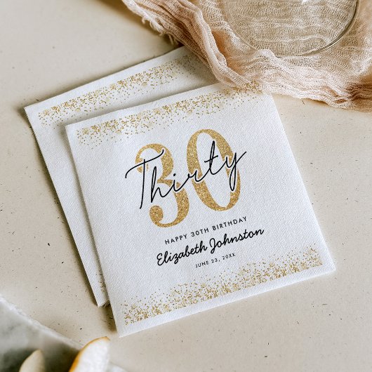 Luxe witte & gouden servetten voor 30e verjaardag