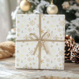 Luxe Witte & Gouden Sneeuwvlok Kerstmis Cadeaupapier