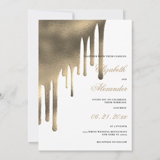 Luxe witte goudgradiënt druppelt huwelijksthema kaart (Voorkant)