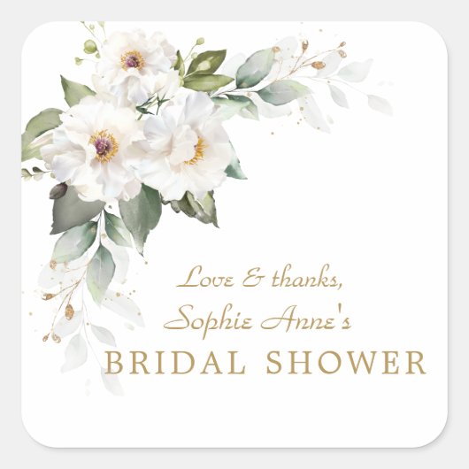 Luxe Witte Imperiale Lelies Rozen Bruiloft  Vierkante Sticker (Voorkant)