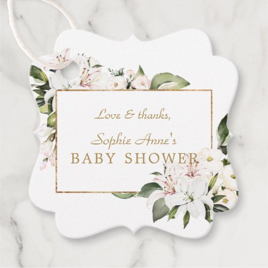 Luxe Witte Keizerlelies Rozen Baby Shower  Bedankjes Labels (Voorkant)